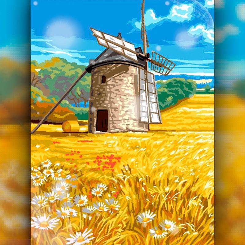 Алмазная вышивка The Wortex Diamonds Мельница на поле 40x50 см TWD30013L