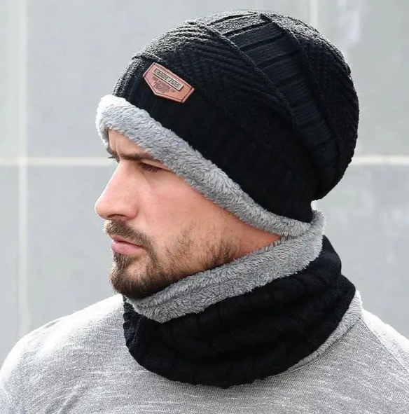 Комплект мужской шапка и снуд меховые 56-60 см Черный (29548873)
