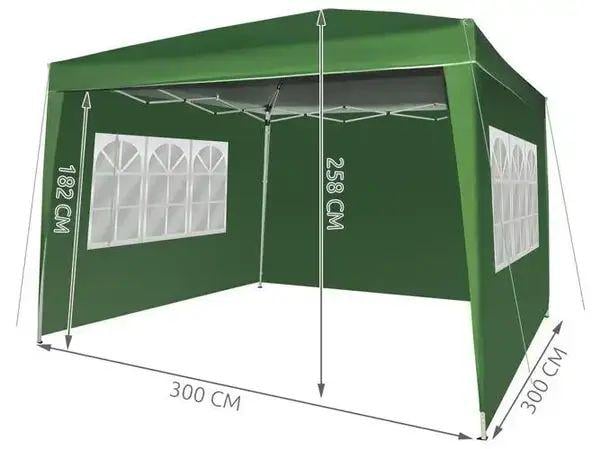Павільйон садовий саморозкладний 4 стінки міцна конструкція 3х3 м Зелений - фото 4