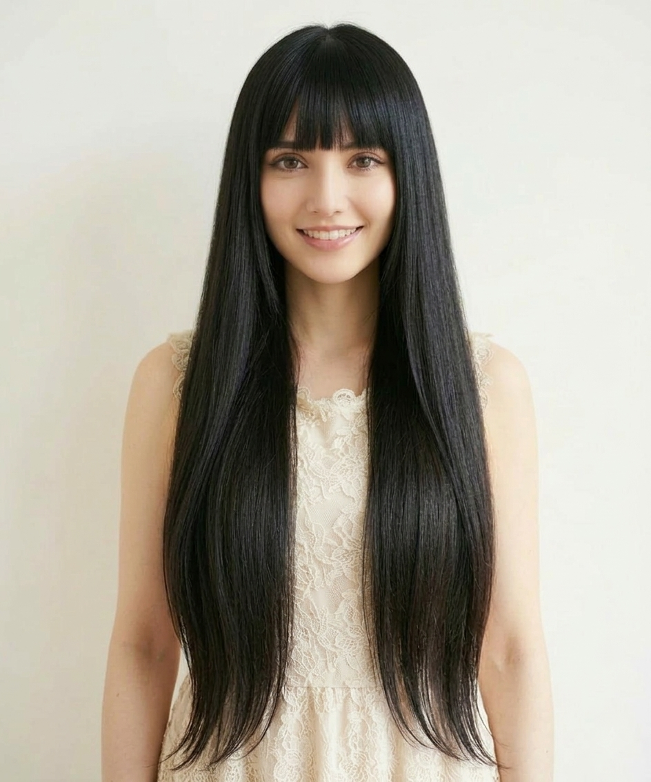 Парик длинные волосы с прямой челкой Черный (55-236-8805-Ч)