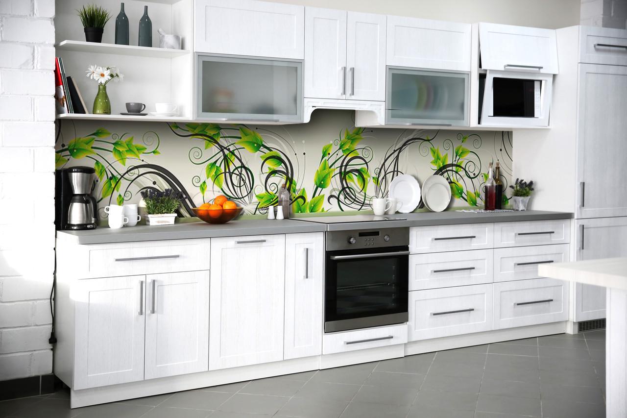 Кухонный фартук Зеленые завитки из самоклеющейся виниловой пленки 60х300 см Зеленый