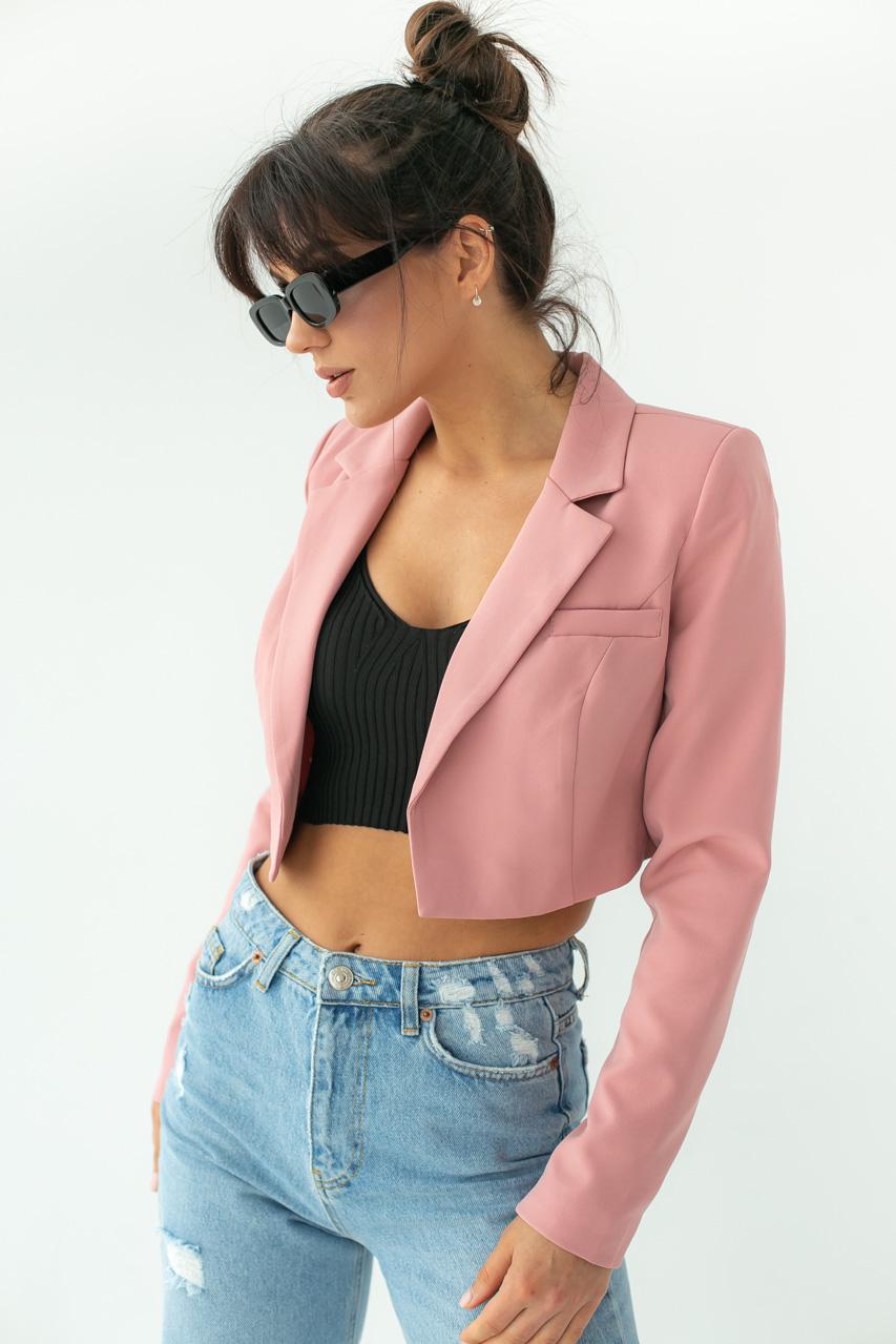 Жакет укороченный прямого фасона CLABFRENDY р. 40 Пудровый (9527878) - фото 5