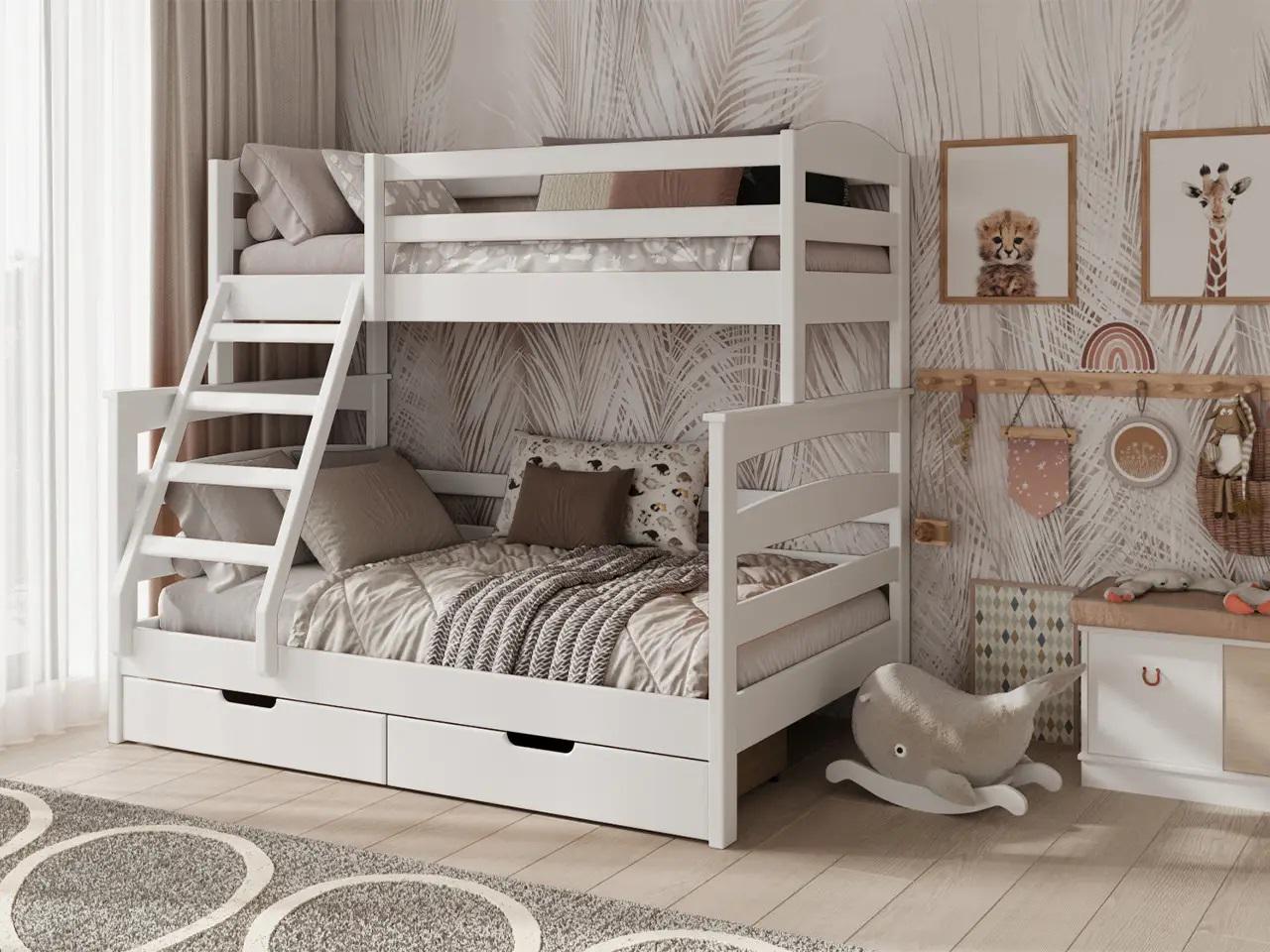 Кровать двухъярусная STEMMA Олимп с ящиками натуральное дерево сосна 120/80х200 см Белый (52624)