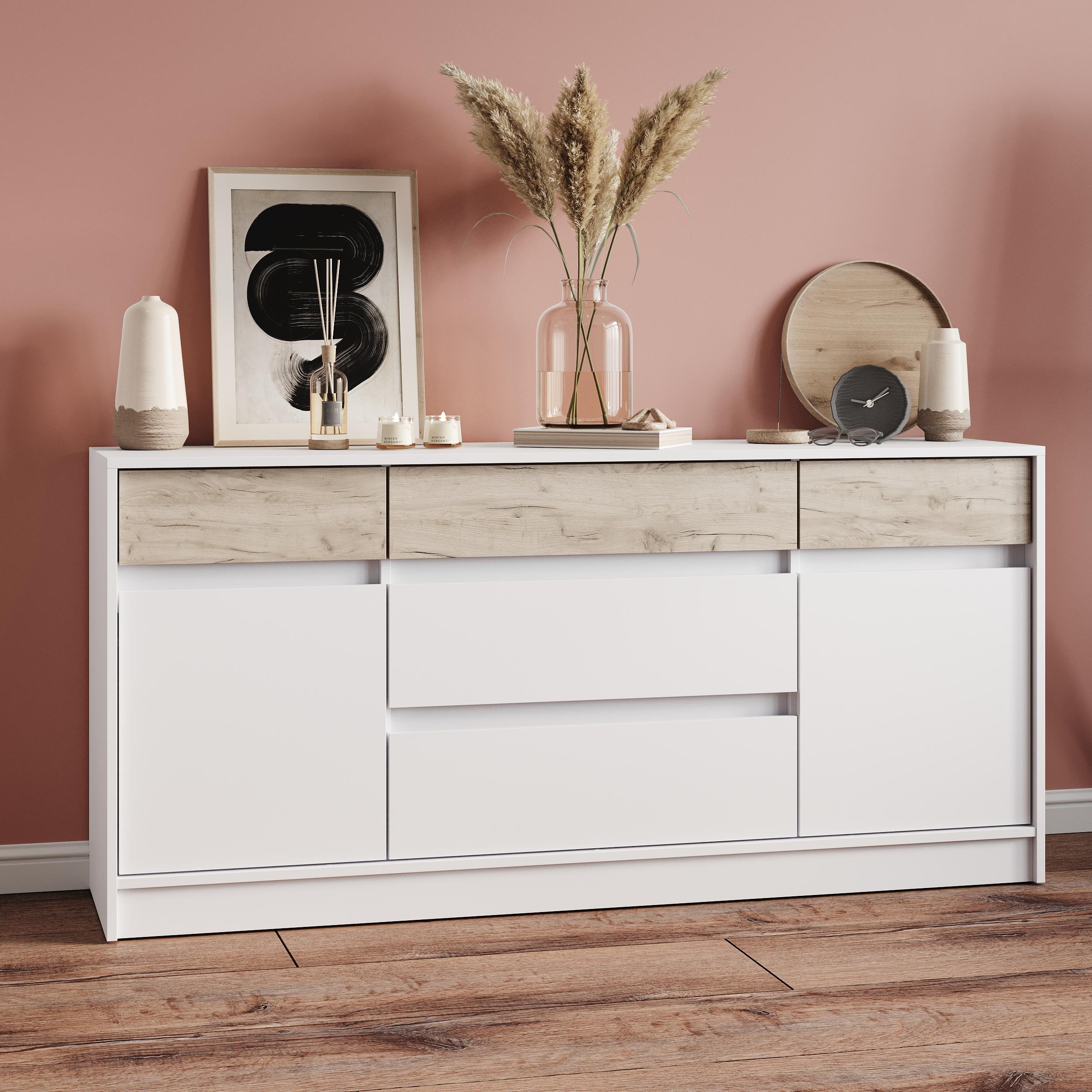 Комод Еверест Стайл 160х39х76 см Білий/Крафт Сірий (09582)