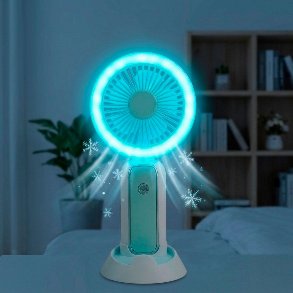 Вентилятор мини настольный Mini Portable Fan с подставкой для телефона и LED-подсветкой 3 W Голубой (1011154-LightBlue-2)
