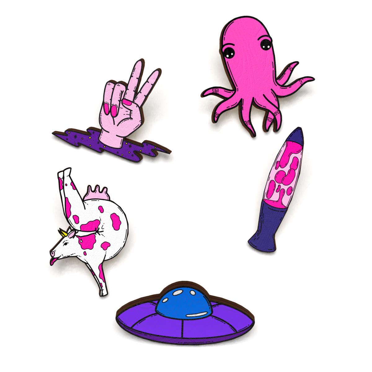 Набор значков Lex Altern Чужой мир из дерева 5 шт. (4481762)