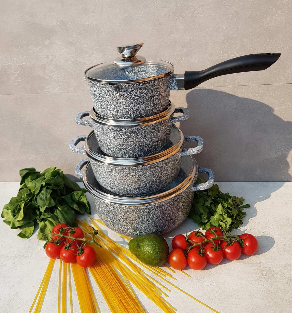 Набор посуды из 3 кастрюль и ковша Edenberg с антипригарным гранитным покрытием 8 предметов (EB-8010) - фото 2