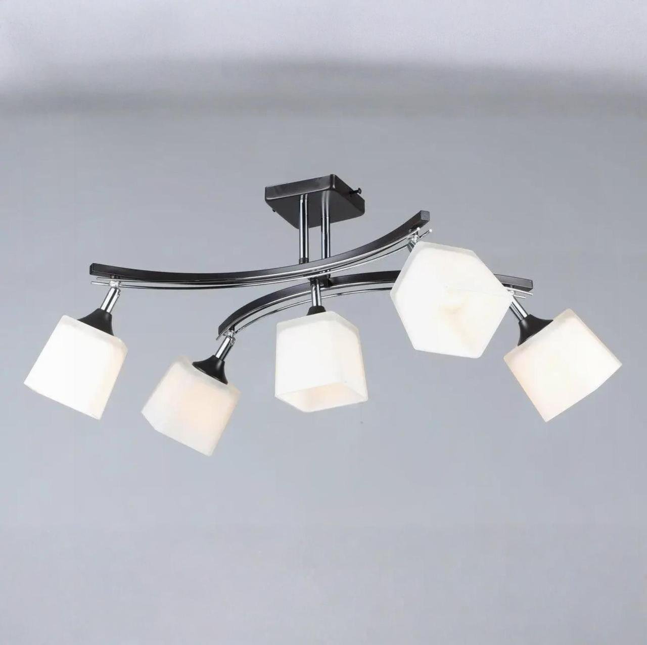 Люстра Valeso на пять стеклянных плафонов под лампу Е27 Черный/Хром (B N1435/5 BK+CH)