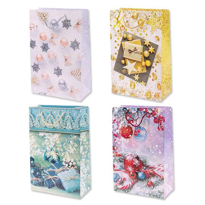 Пакет подарочный новогодний микс Flora 22,5х11х34,5 см 10 шт.(7966)