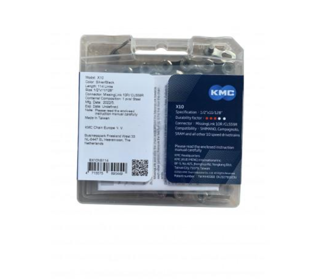 Цепь на велосипед KMC X10 10 скоростей 1/2x11/128 114 с замком Silver/Black (BX10NB114) - фото 2