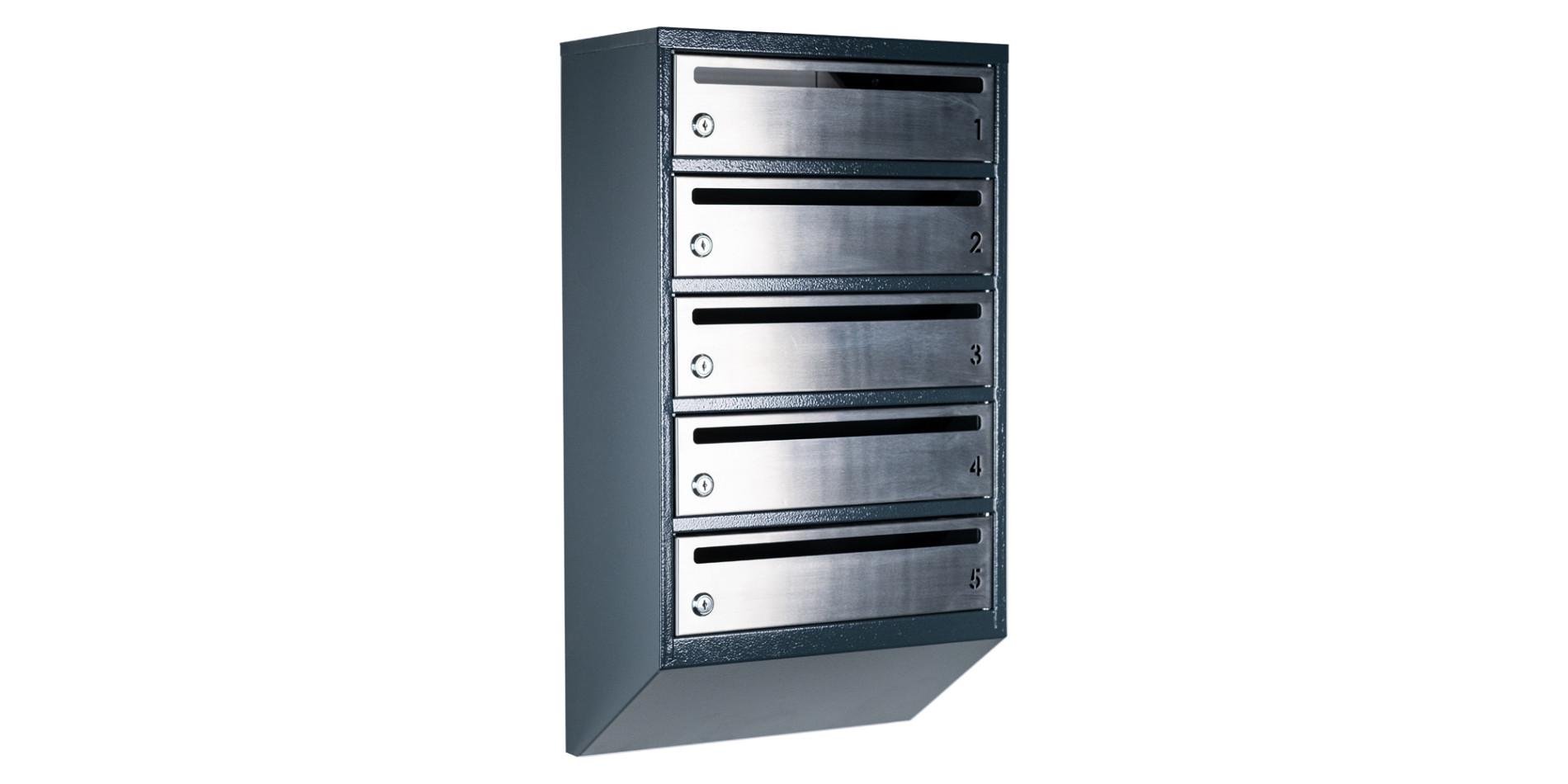 Почтовый ящик Галиндустрия E1-F многосекционный на 5 квартир с дверцей из нержавеющей стали Антрацитовый (132-119-000006702)