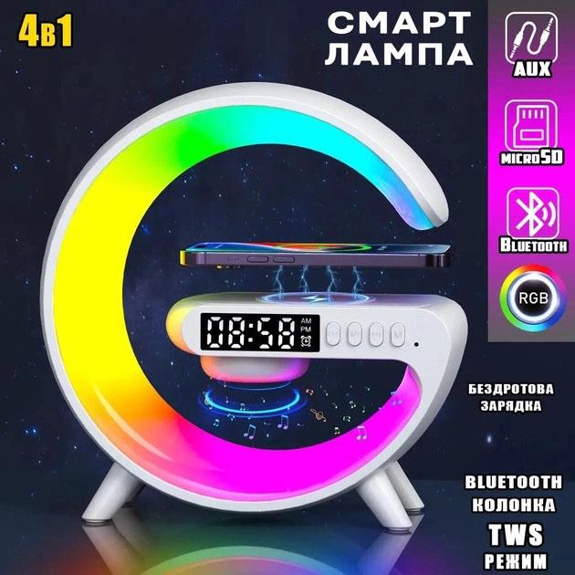 Ночник G63 мини с Bluetooth колонкой/беспроводной зарядкой 10W часами и RGB подсветкой - фото 5 Ночник G63 мини с Bluetooth колонкой/беспроводной зарядкой 10W часами и RGB подсветкой - фото 5
