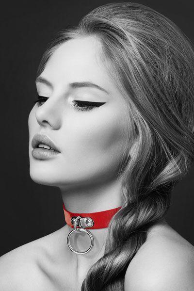 Чокер з кільцем для голови Bijoux Pour Toi - Fetish з екошкіри Red