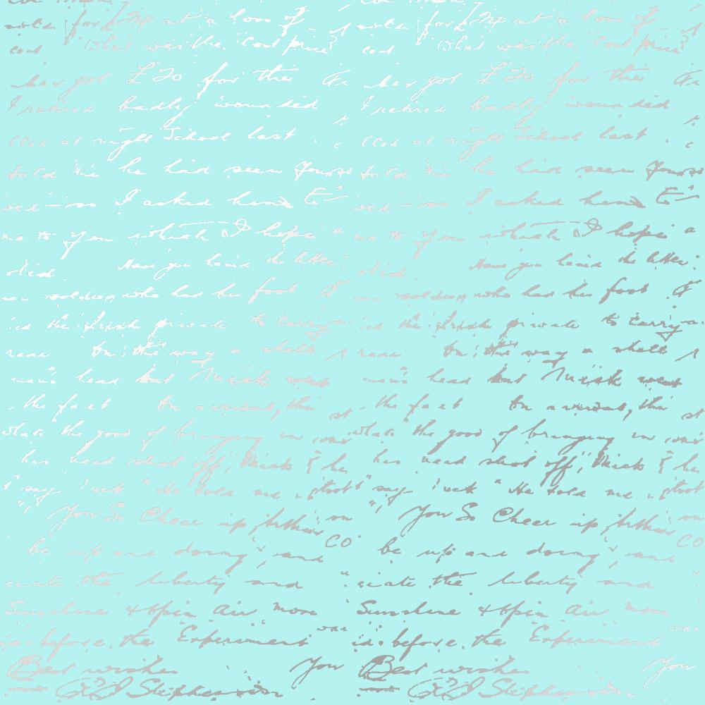 Лист бумаги односторонний Silver Text с серебряным тиснением 30,5х30,5 см Turquoise