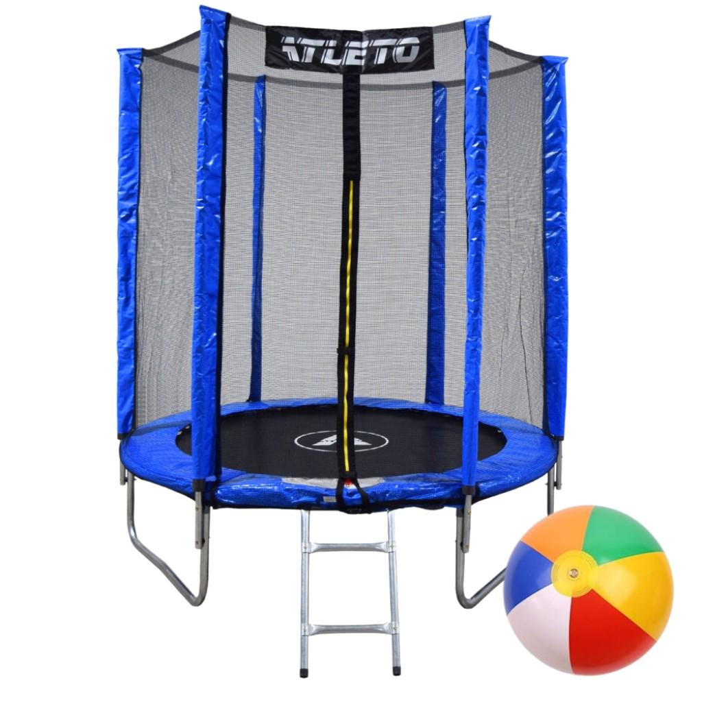 Батут дитячий Atleto з сіткою та драбинкою 183 см Синій з м'ячиком (4240045412)
