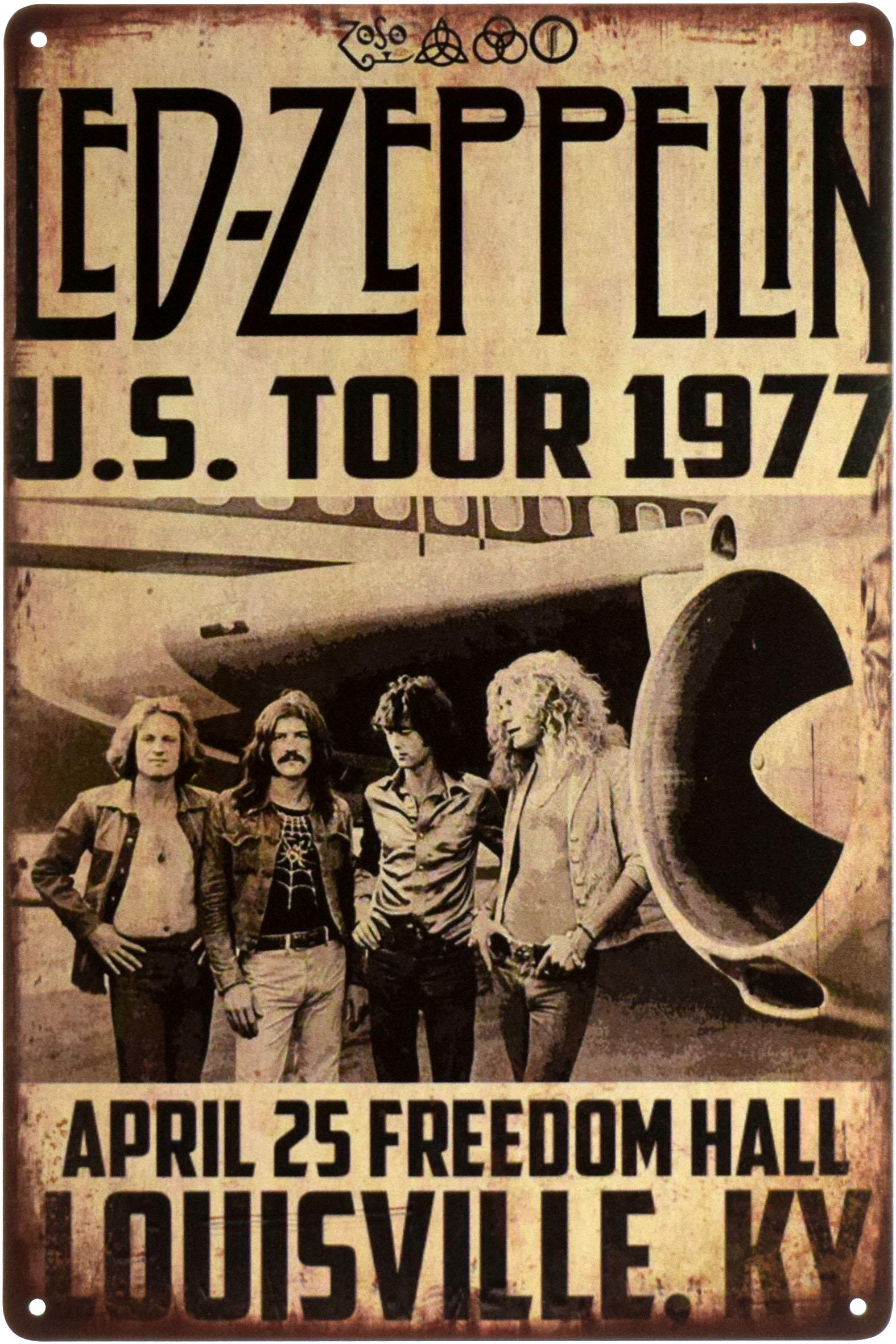 Табличка металлическая Led Zeppelin US Tour 1977 20x30 см