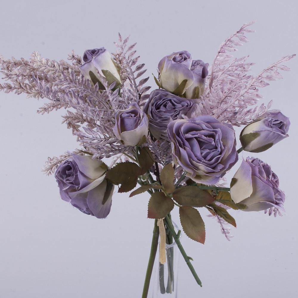 Искусственные цветы Букет розы с вересом Фиолетовый (5233-2)