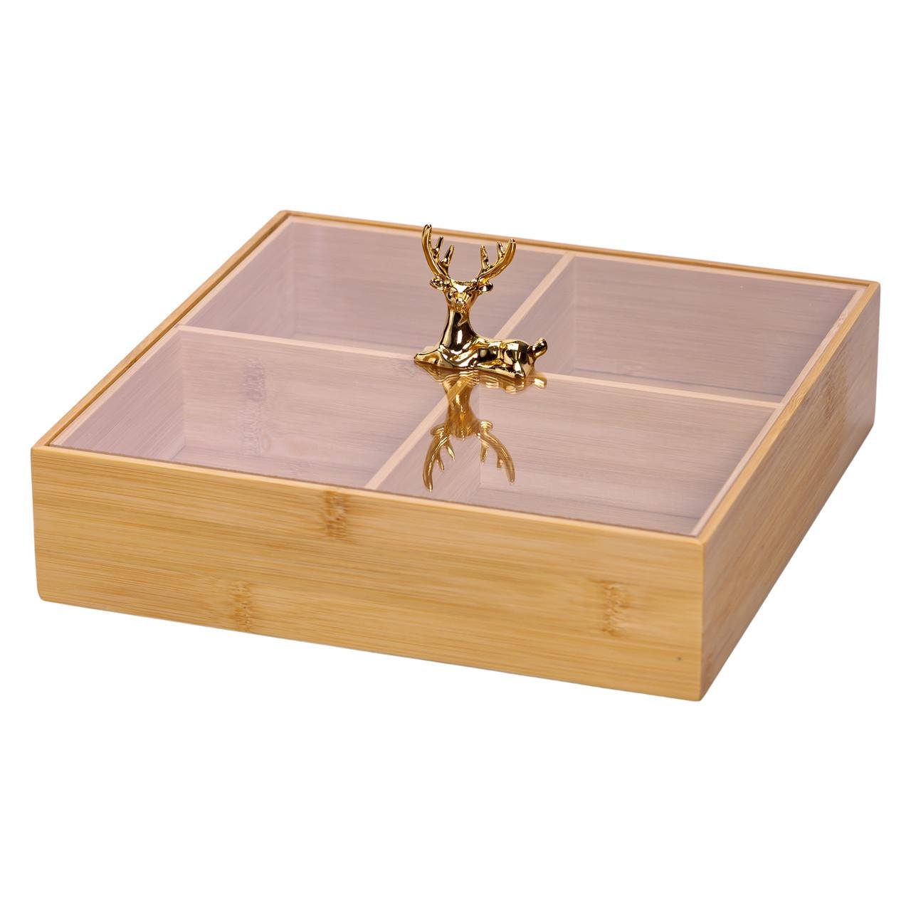 Менажница деревянная на 4 секции с крышкой квадратная (HB-40-1) - фото 3