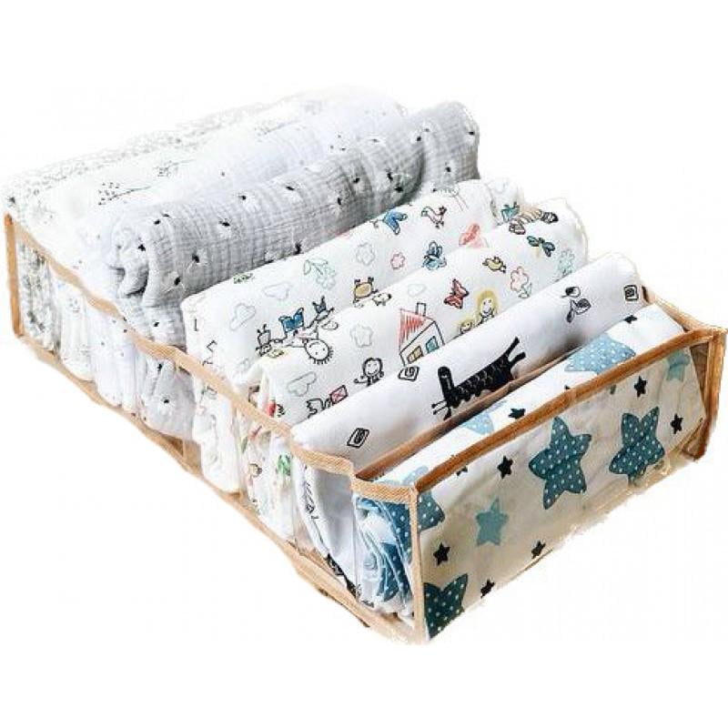 Органайзер-разделитель для домашнего текстиля OGR78 L на 8 ячеек 39х25х9 см Прозрачный с бежевым