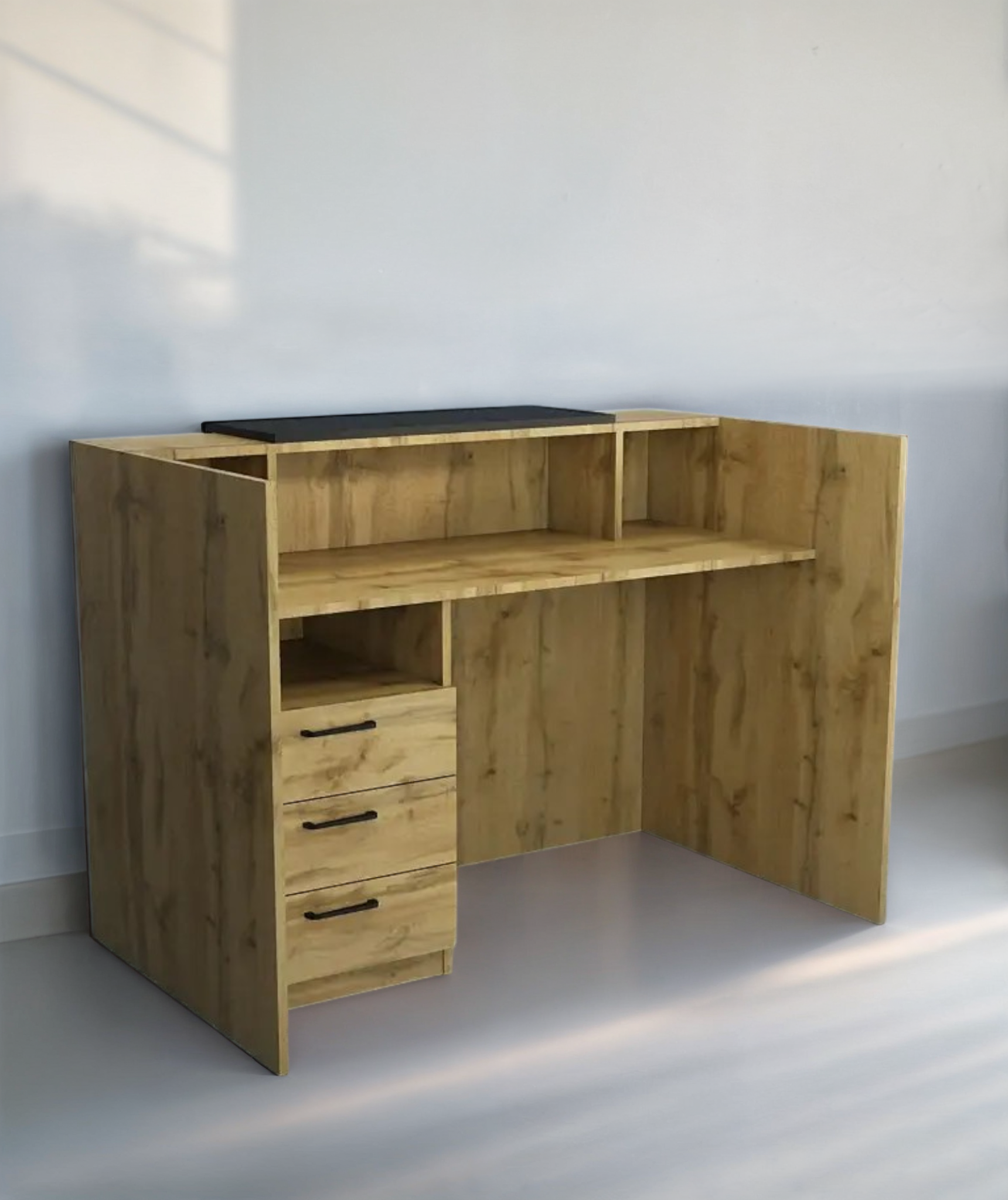 Стойка администратора Tobi Sho Ресепшн/2 для офиса/салона с подсветкой/1400х800х1000 мм Дуб аппалачи/Черный - фото 4 Стойка администратора Tobi Sho Ресепшн/2 для офиса/салона с подсветкой/1400х800х1000 мм Дуб аппалачи/Черный - фото 4