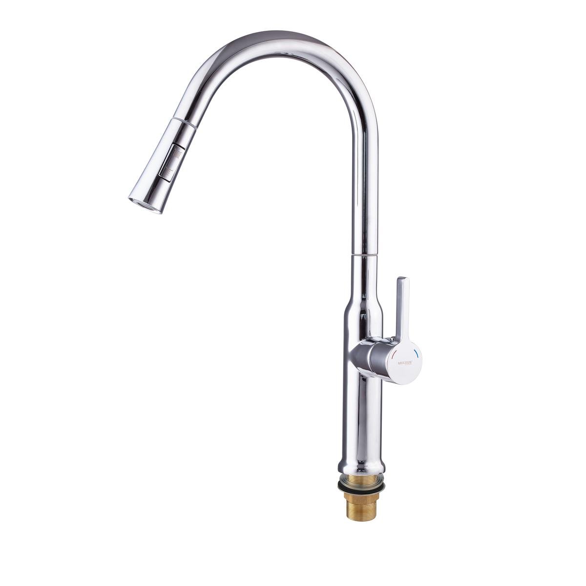 Змішувач на кухню з висувним виливом одноважільний MIXXUS 014 латунь Хром (b-MI6958) - фото 3