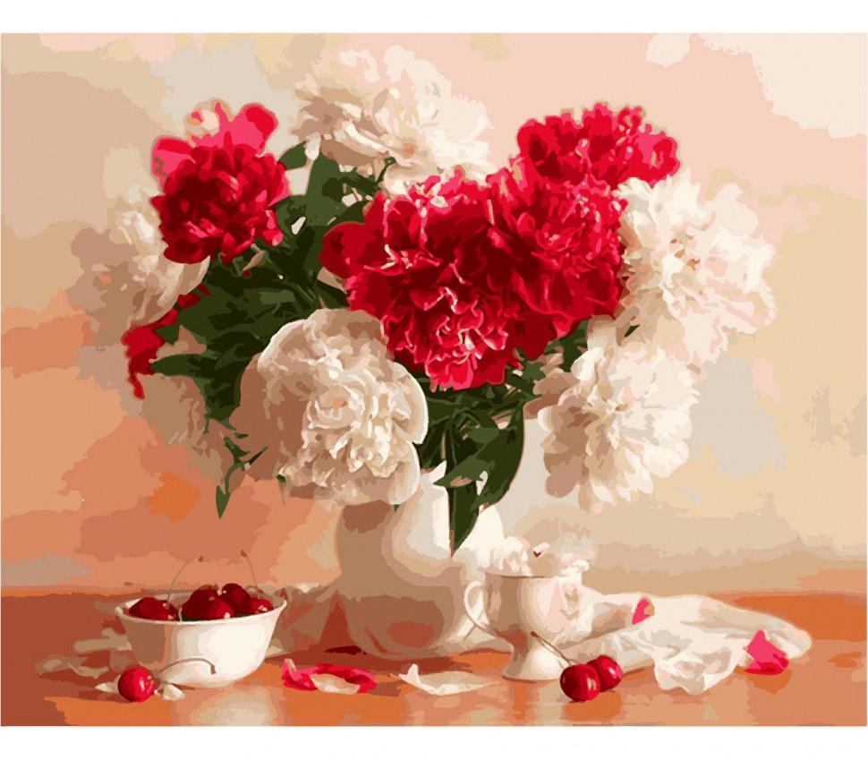 Картина по номерам Ідейка Пионы и вишни 40х50 см (KHO2055)