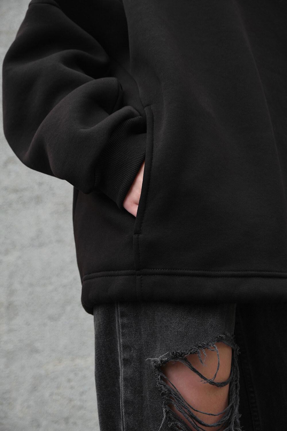 Худи на флисе Without с капюшоном и принтом Senna оверсайз Black (8055546) - фото 7 Худи на флисе Without с капюшоном и принтом Senna оверсайз Black (8055546) - фото 7