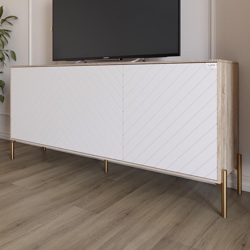 Тумба под телевизор Lion Амарант с золотыми металлическими ножками 168x40x76,5 см Дуб сонома/Белый (000-000-2404)