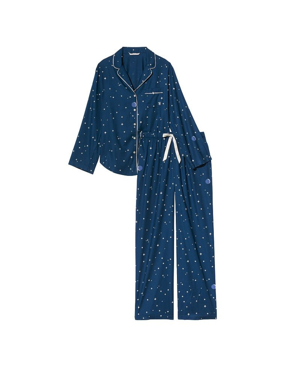 Піжама жіноча Victoria's Secret Flannel Long Pajama Set фланелева в зірочки L Синій (15350991) - фото 3