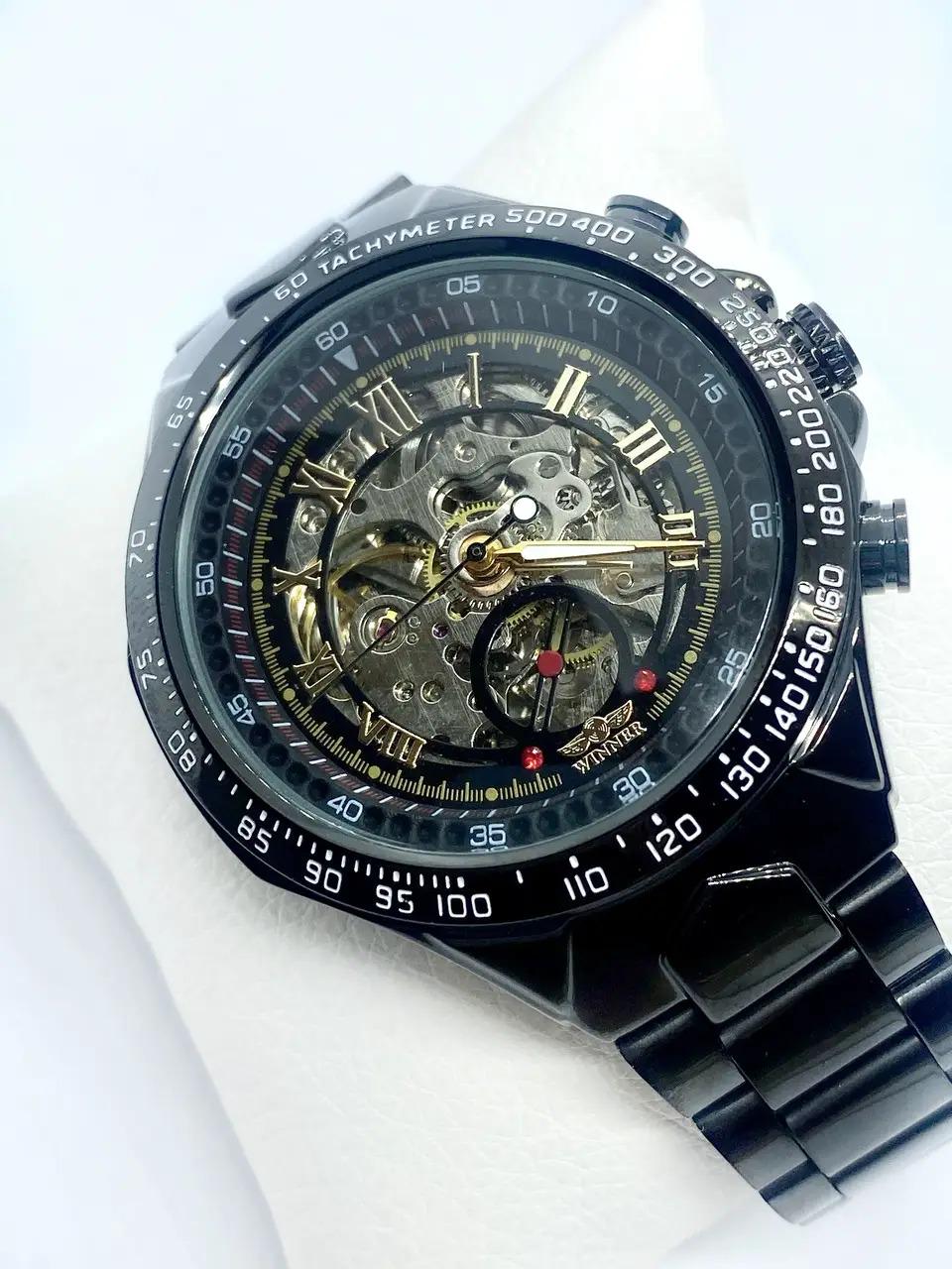 Годинник чоловічий механічний наручний Winner Skeleton з автопідзаводом Чорний з золотом (IBW903BY) - фото 3