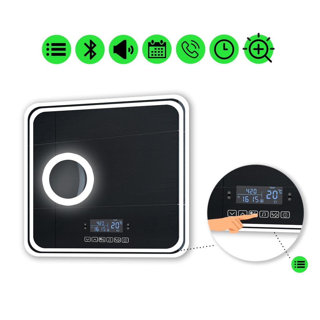 Зеркало с LED подсветкой Ottavia с Smart-блоком и линзой с подсветкой 80x80 см (Ottaviak29)