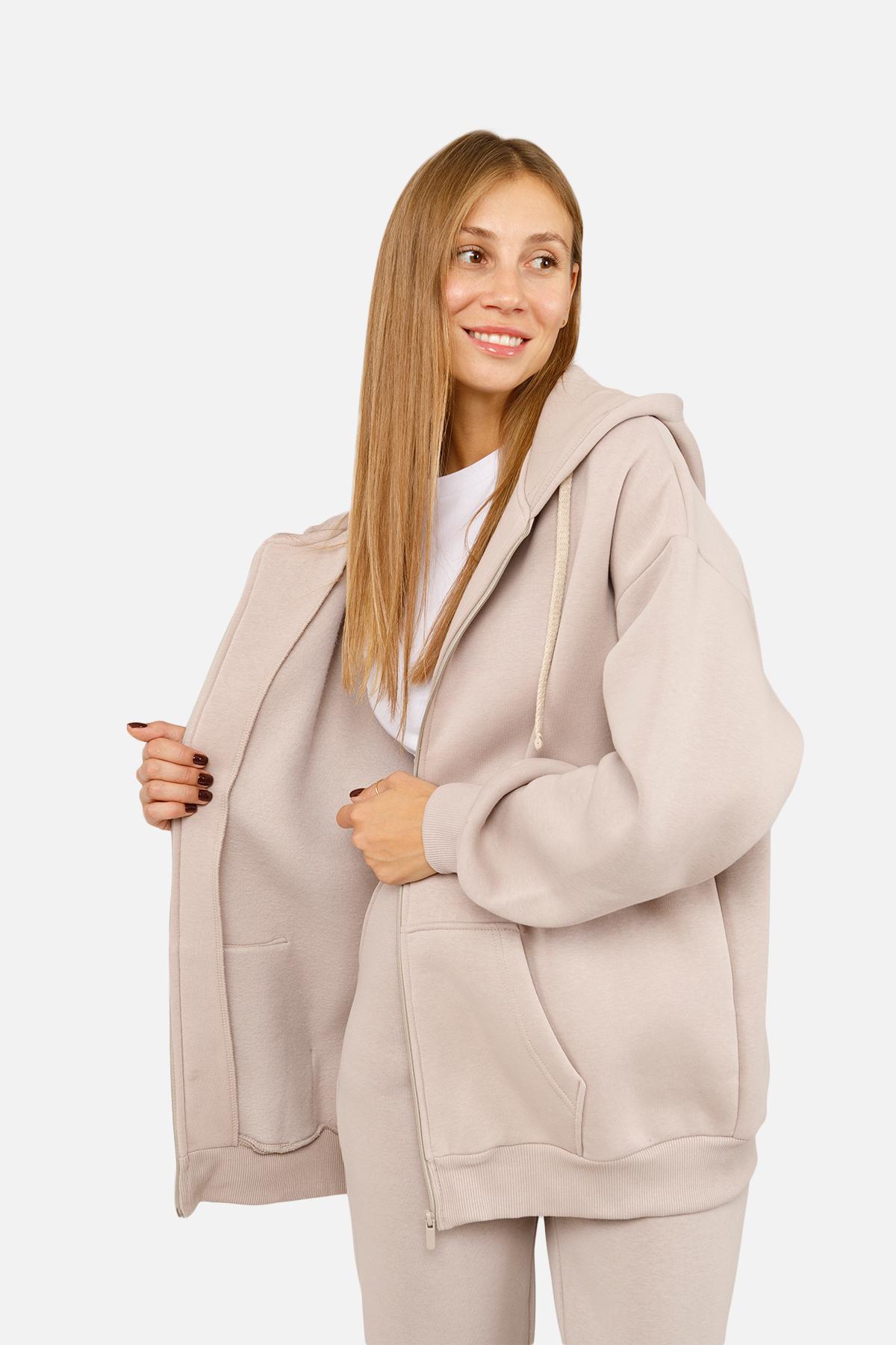 Толстовка женская на молнии ЦБ-00254555 р. 44 Бежевый (SKT001004674) - фото 5 Толстовка женская на молнии ЦБ-00254555 р. 44 Бежевый (SKT001004674) - фото 5