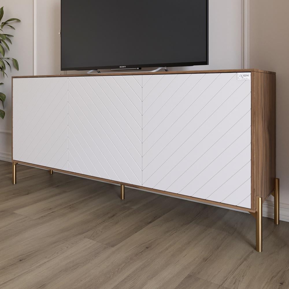 Тумба под телевизор Lion Амарант с золотыми металлическими ножками 168x40x76,5 см Дуб Леворно/Белый (000-000-2403)