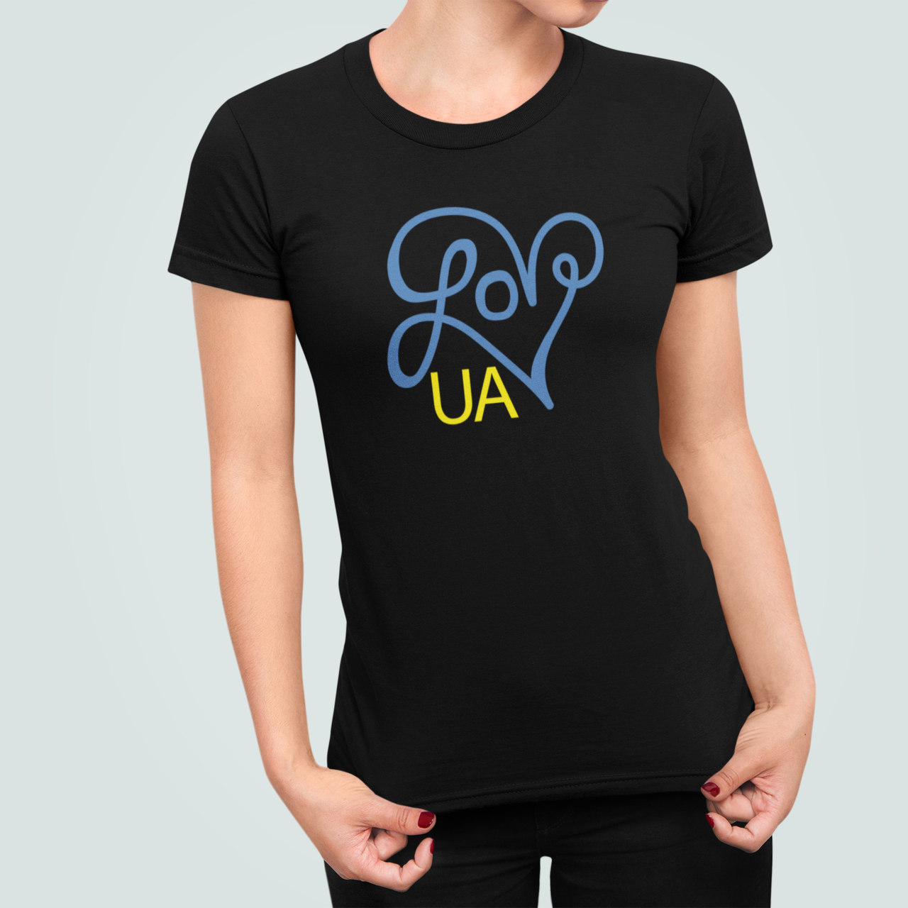 Футболка жіноча патріотична Stedman з принтом "Love UA" люблю Україну L Чорний (УКР420.1-3)