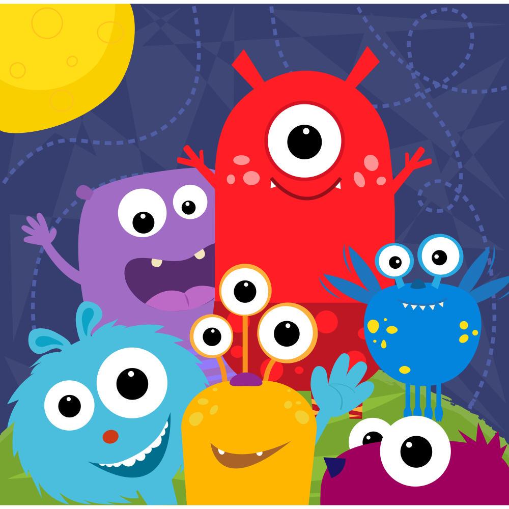 Картина по номерам Strateg Премиум Разноцветные монстры с лаком и уровнем 30х30 см (ES184)