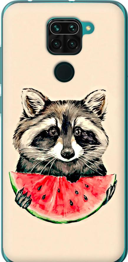 Чехол на Xiaomi Redmi Note 9 Енотик с арбузом (4605u-2017-42517)