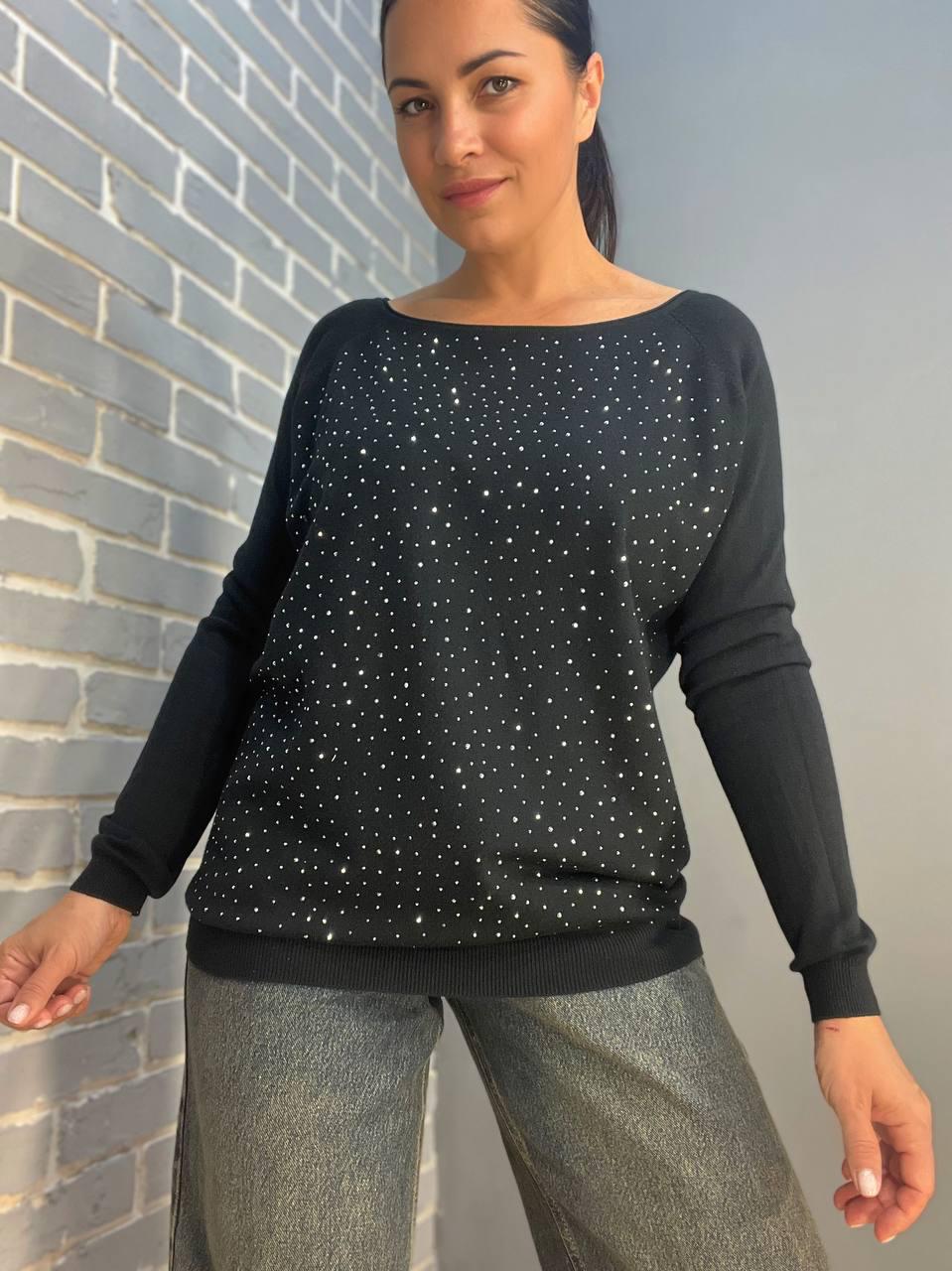 Джемпер женский ACCORDDREAM 9067 тонкий свитер россыпь камней OS Черный (960) - фото 4