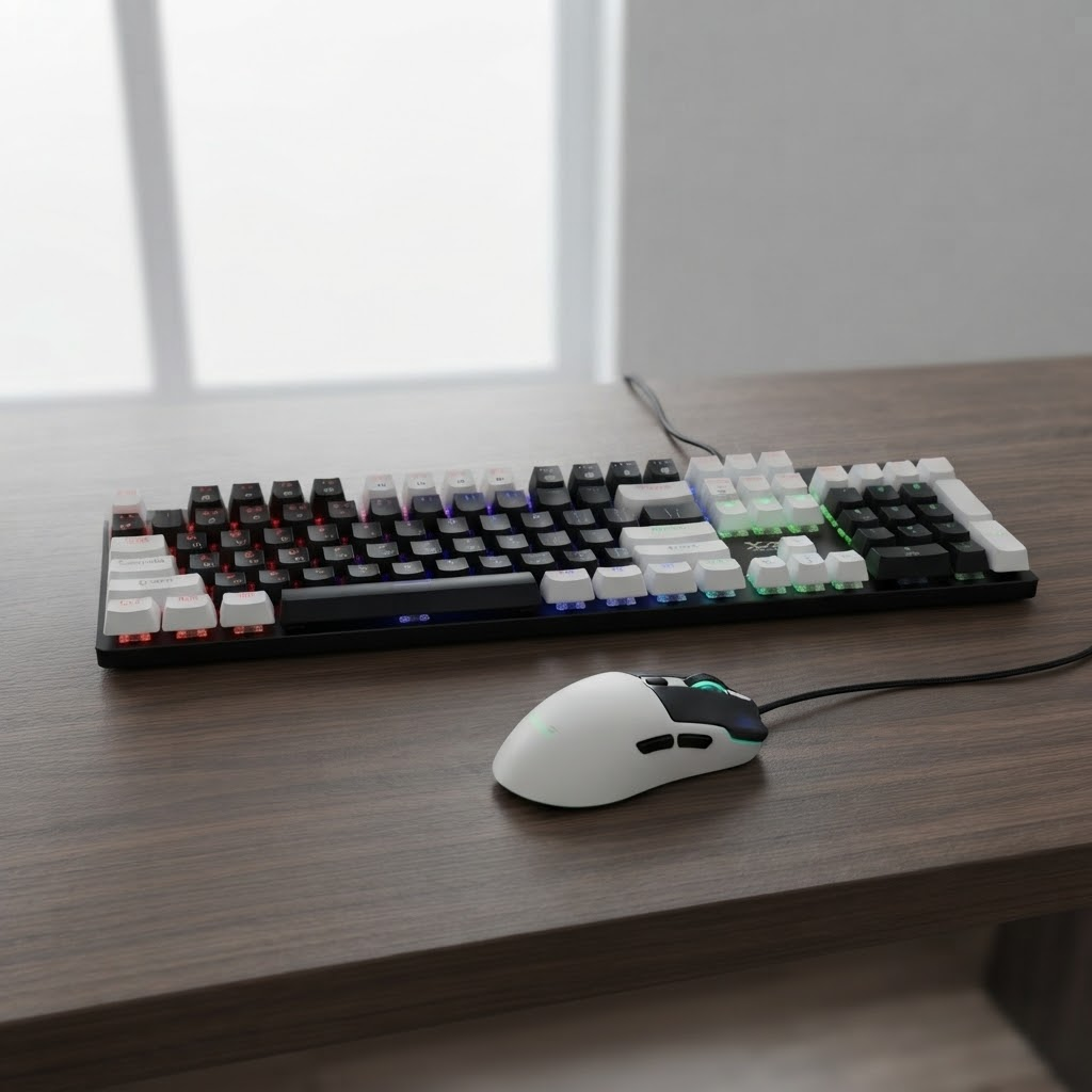 Комплект проволочной клавиатуры мембранной с подсветкой/мышка 3200 DPI RGB USB XSTRIKE X-1011 Черный/Белый (53931)