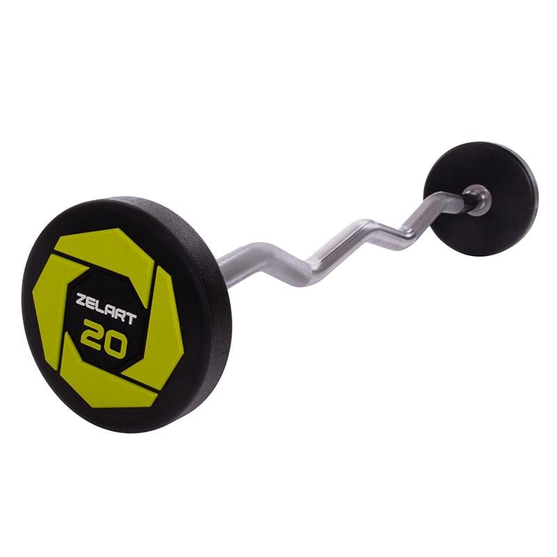 Штанга фиксированная изогнутая Urethane Barbell Zelart TA-2690 20 кг Зелено-черный (58363127) - фото 1