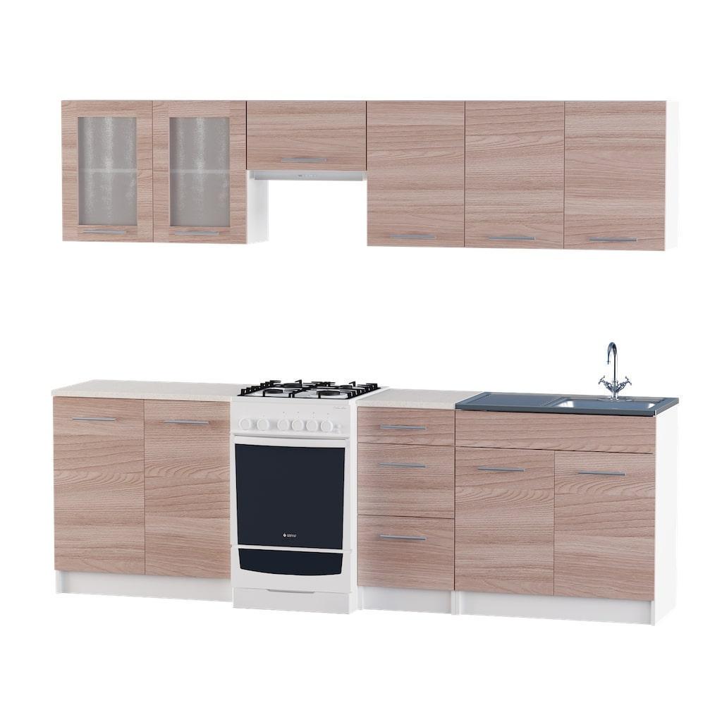 Готовая кухня модульная Эверест Эко набор №12 2,5 м Ясень шимо-темный/Белый (DTM-2956)