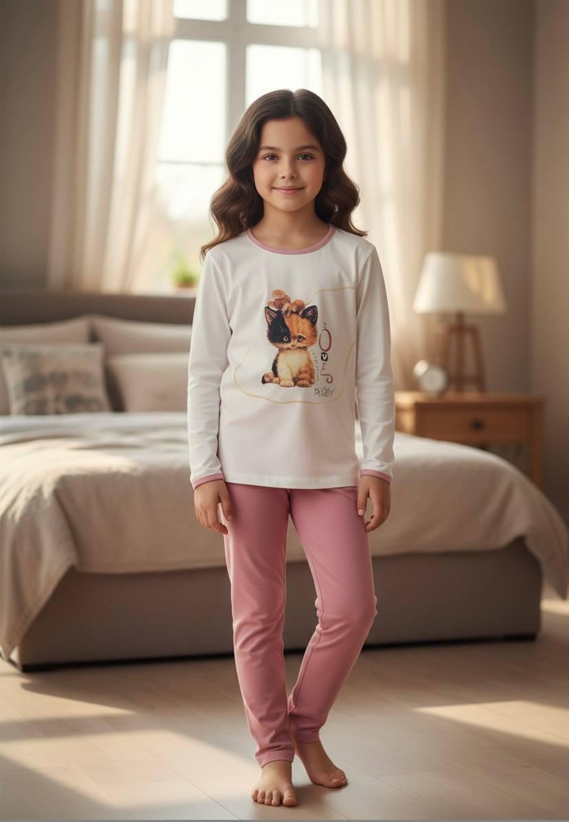 Пижама для девочки хлопчатобумажная BAYKAR Kitty р. 7 122-128 см 7-8 лет Молочный (9004-208)