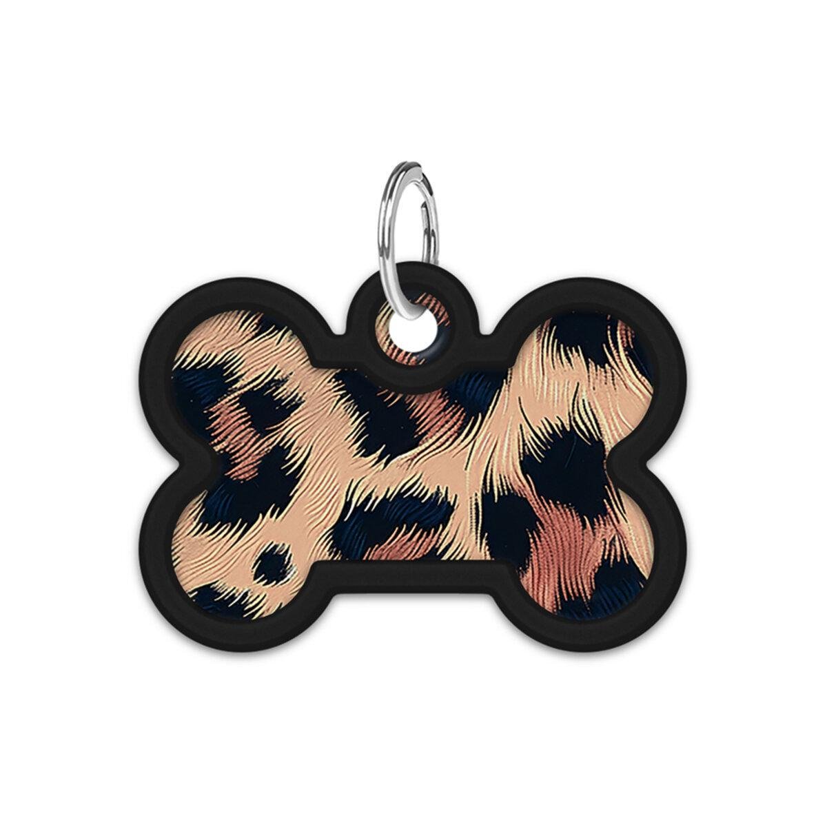 Адресник металлический для собак и кошек Waudog Smart ID Леопард с QR паспортом кость 40х28 мм (231-4066 Col)