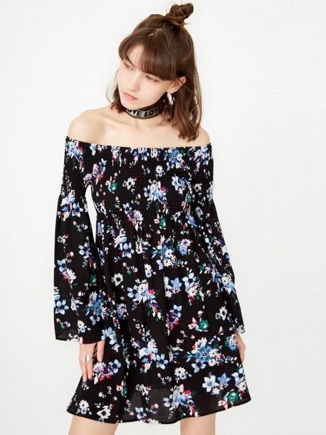 Платье Only с цветами XS Черный (117307531) - фото 3 Платье Only с цветами XS Черный (117307531) - фото 3