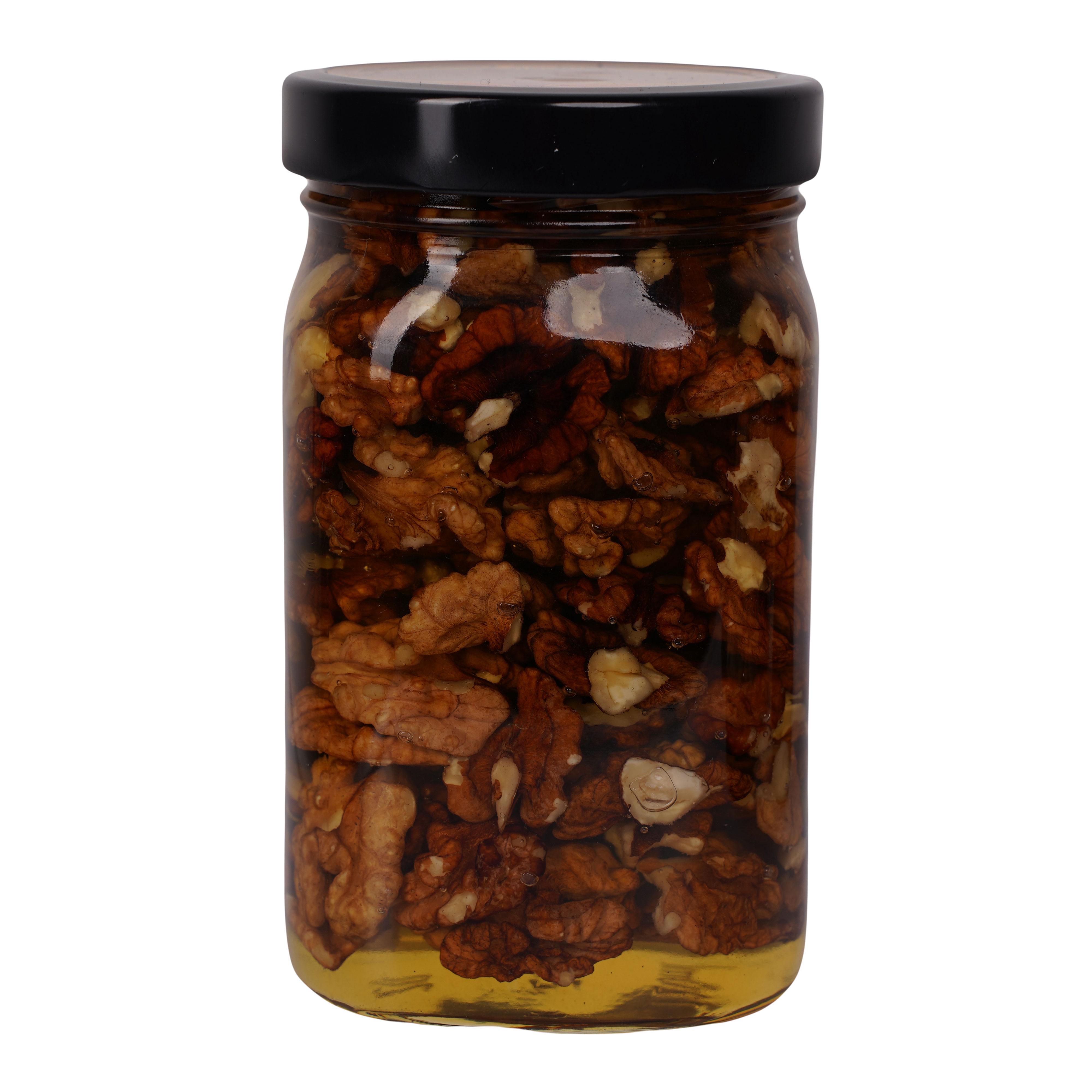 Мёд акациевый пчелиный с грецким орехом Золотой Нектар в стеклянной банке украинский 700 г