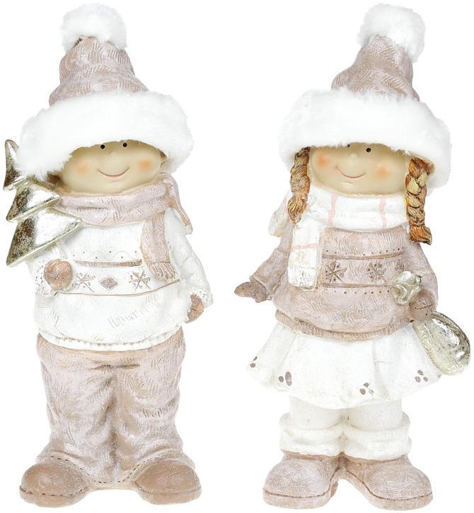 Декоративная фигура Дети в меховых шапках 27 см