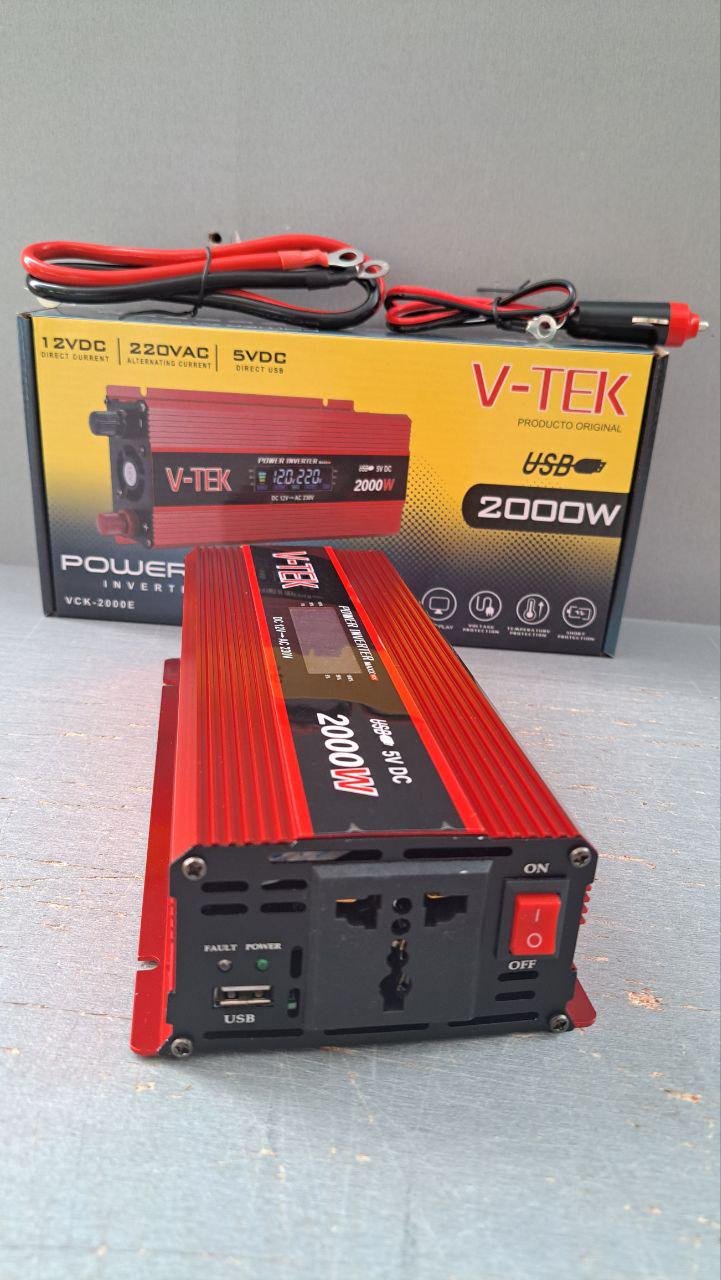 Преобразователь напряжения V-TEK 12-220V 2000W с дисплеем - фото 2