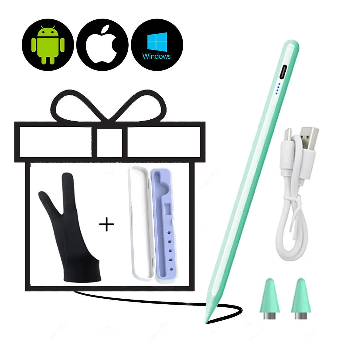 Стилус для планшета/мобильного телефона iOS/Android/Windows кейс/2 наконечника/перчатка Зеленый мятный/Бело-сиреневый (181024) - фото 11 Стилус для планшета/мобильного телефона iOS/Android/Windows кейс/2 наконечника/перчатка Зеленый мятный/Бело-сиреневый (181024) - фото 11