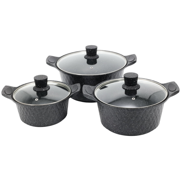 Набор кастрюль с мраморным покрытием Styleberg 1527 Черный (GR-05254) Набор кастрюль с мраморным покрытием Styleberg 1527 Черный (GR-05254)