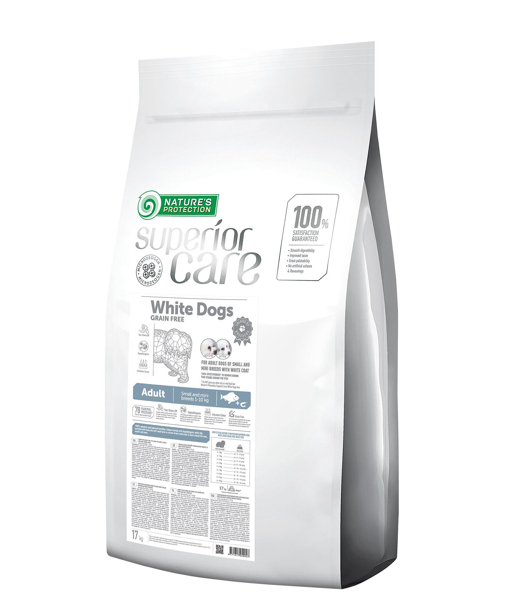 Сухой корм Superior Care Dogs Grain Free Small and Mini Breeds для взрослых собак малых пород с белой окраской шерсти 17 кг - фото 1