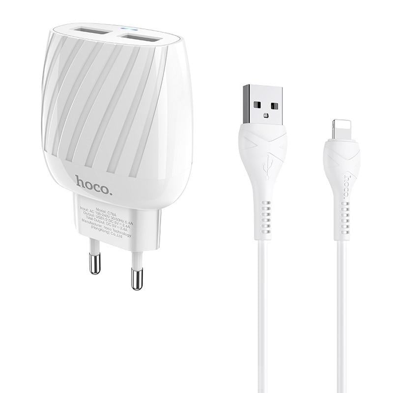 Зарядний пристрій Hoco Lightning Cable Max energy C78A 2 USB 2,4 A (533174)